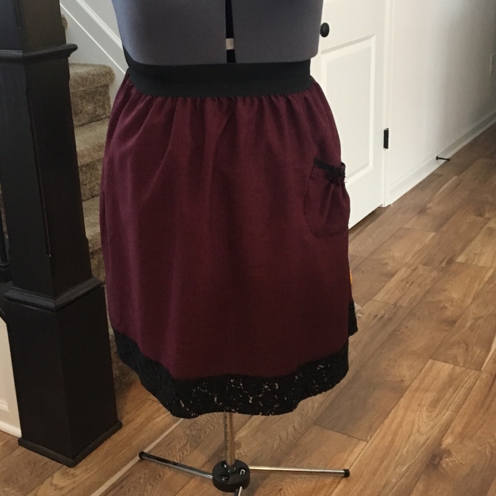 Lucie Lu Maroon Skirt with Black Lace Trim